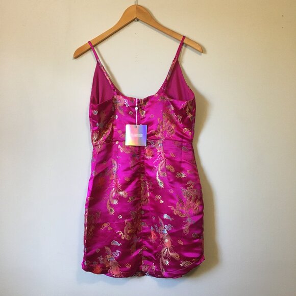 NWT Missguided Pink Jacquard Dragon and Phoenix Strappy Mini Dress - Picture 3 of 15